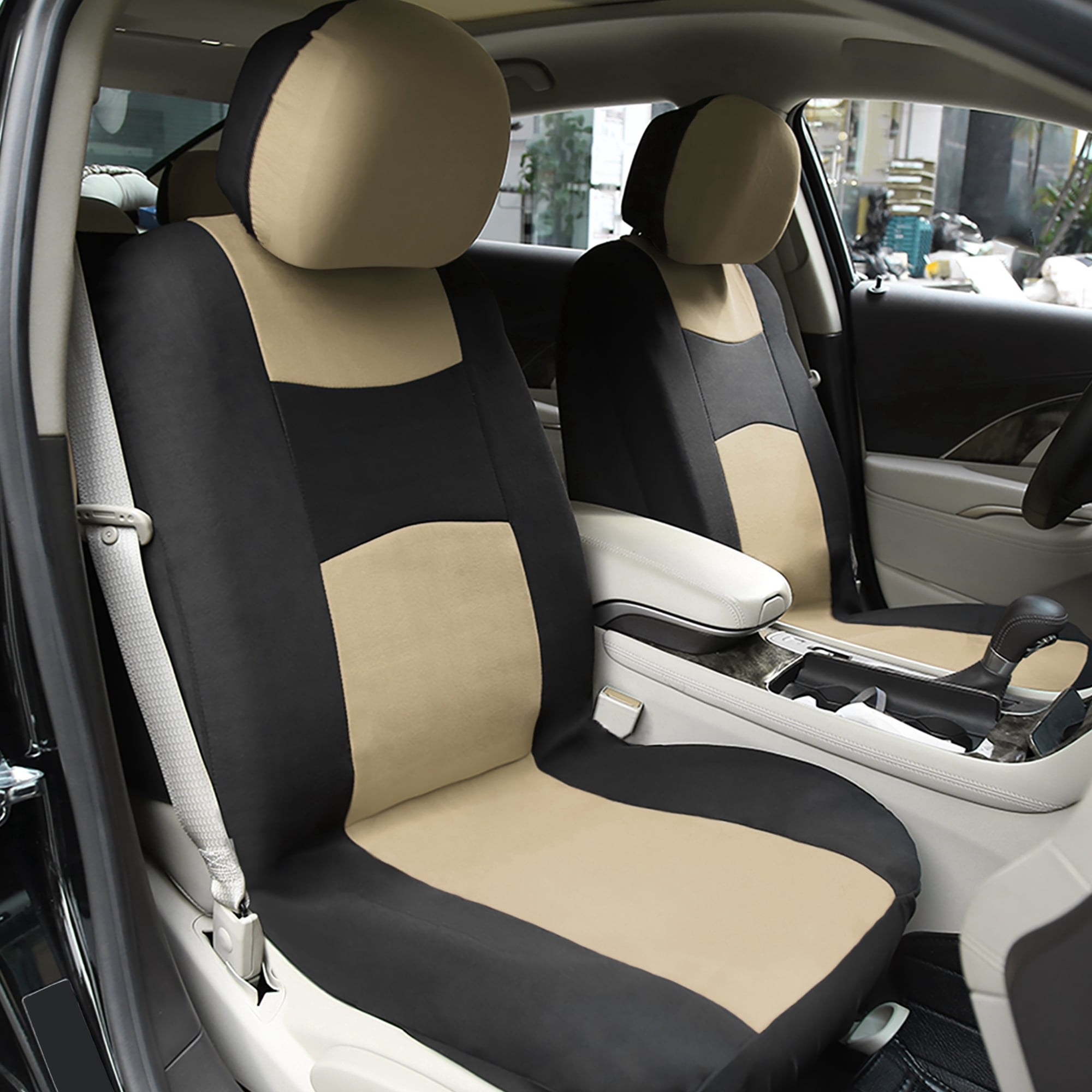 Unique Bargains Universal Front Car Seat Cover Protector Pad for Car Truck SUV Black Beige