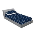 thumbnail image 2 of Night Fitted Sheet & Pillow Sham Set, Watercolor Dark Sky and Stars with Clouds Sleepy Cartoon Style Print, Decorative Printed 2 Piece Bedding Decor, Twinxl, Dark Navy Blue and Mustard, by Ambesonne, 2 of 2