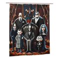 thumbnail image 1 of Cortina de ducha de la familia Addams, cortina de ducha decorativa impermeable y lavable para bañera, juego de decoración de accesorios de baño con 12 ganchos de plástico de 60 x 72 pulgadas, 1 of 8