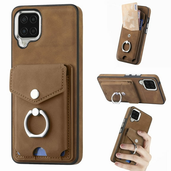 Nalacover Wallet Case for Samsung A04E, Premium Leather Case with Card Holder, 360°Rotation Ring Kickstand, RFID Blocking Protective Magnetic Back Clsoure Case for Samsung Galaxy A04E, Brown