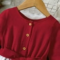 thumbnail image 4 of Girls Long Sleeve Dress with Bowknot Belt Patchwork Floral Print Button Crewneck Casual Trendy Party Dress (8-10 Years, Red), 4 of 6