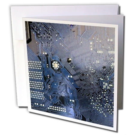 Card 6 Circuit - 3dRose Blue computer chip macro photography - microchip - motherboard electronics circuits - tech geek nerd - Greeting Cards, 6 by 6-inches, set of 12
