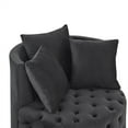 thumbnail image 5 of Velvet Swivel Barrel Chair, Modern Upholstered Accent Armchair with Button Tufted and 3 Pillows, Comfy Leisure Lounge Chair Club Chair with Movable Wheels for Living Room, Lounge, Hotel, Black, 5 of 7
