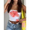 thumbnail image 3 of Musuos Women's Bandeau Tops Floral Print Boat Neck Slim Fit Summer Tube Tops Streetwear, 3 of 7