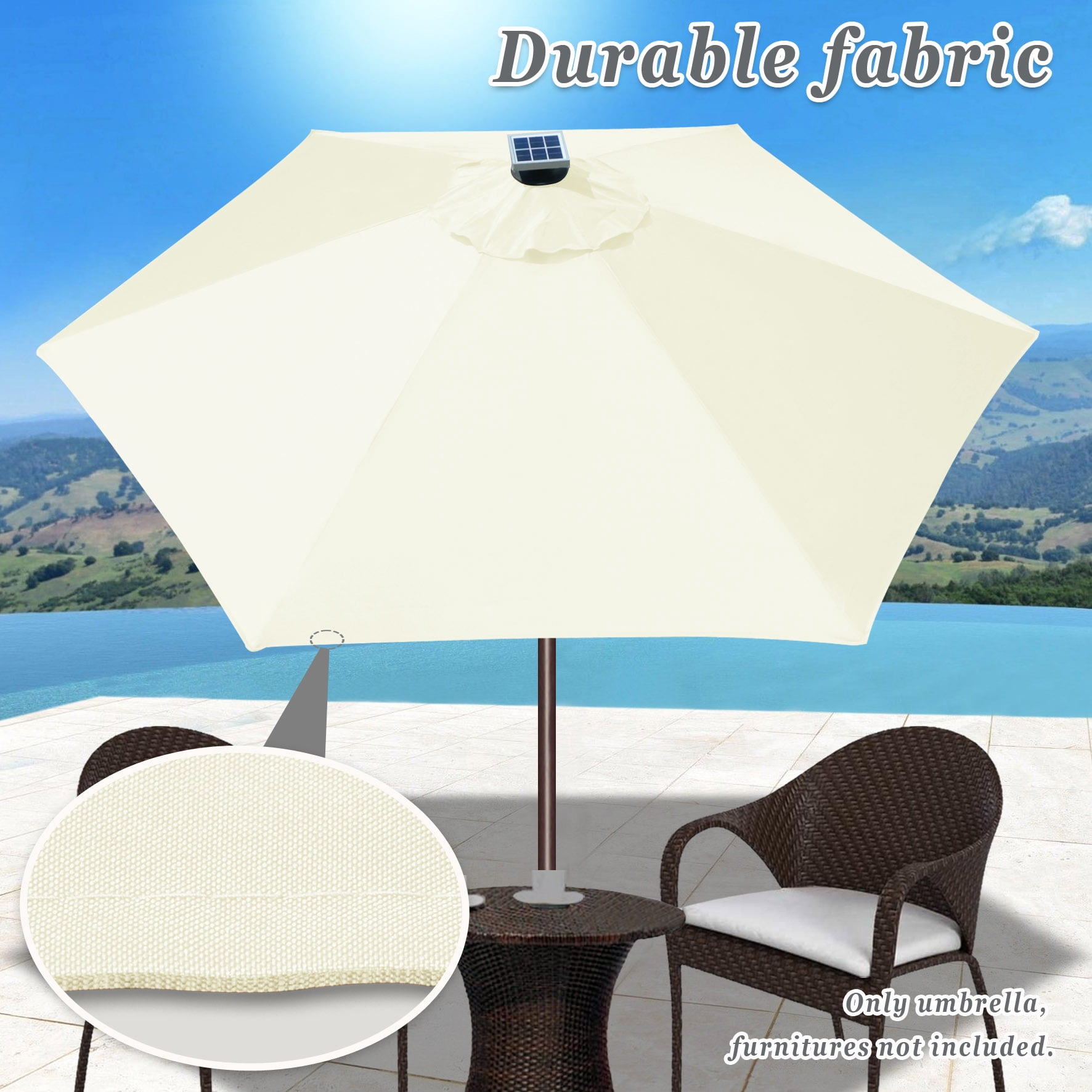 Strong Camel 7.5ft Patio Umbrella LED Lighted Tilt Aluminum Garden Market Balcony Outdoor Sunshade