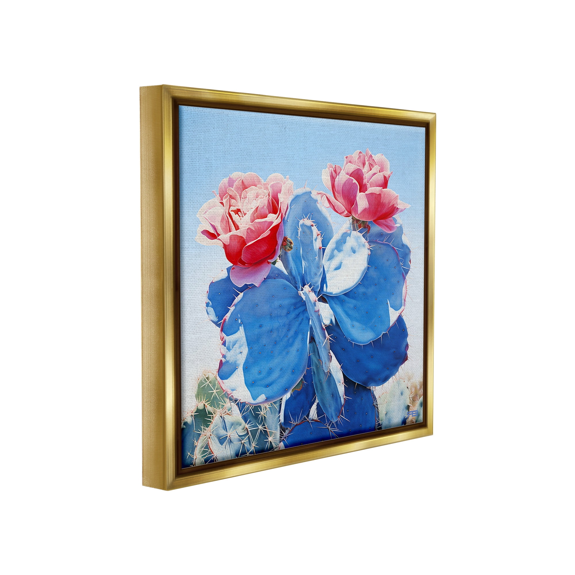 Stupell Industries Twin Cactus Blossoms Botanical & Floral Painting Gold Floater Framed Canvas Art Print Wall Art, 25 x 25