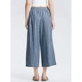 thumbnail image 5 of Womens Cotton Gingham Plaid Culottes Summer Elastic Waist Palazzo Trousers Bottoms with Pockets Navy Blue L, 5 of 6