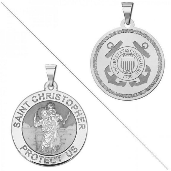 Saint Christopher Doubledside COAST GUARD Religious Medal  - 2/3 Inch Size of a Dime - Sterling Silver