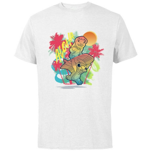 Disney Lilo & Stitch Beach Vibes Sunny Surfing Aloha - Short Sleeve Cotton T-Shirt for Adults - Customized-White