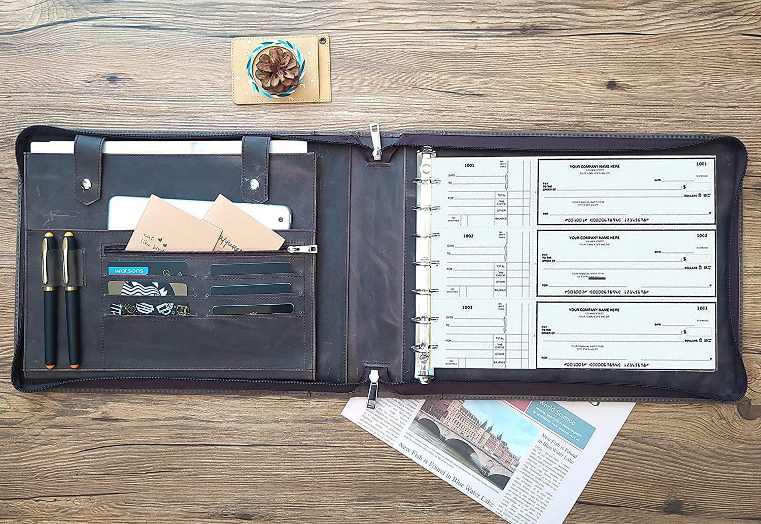 7 Ring Check Binder for Business Checks, Checkbook Binder with Zipper for 3-up Business Checks,Personalized Check Book Portfolio for 9 x 13 inch Sheets 600 Check, Check Holders for Men/Women