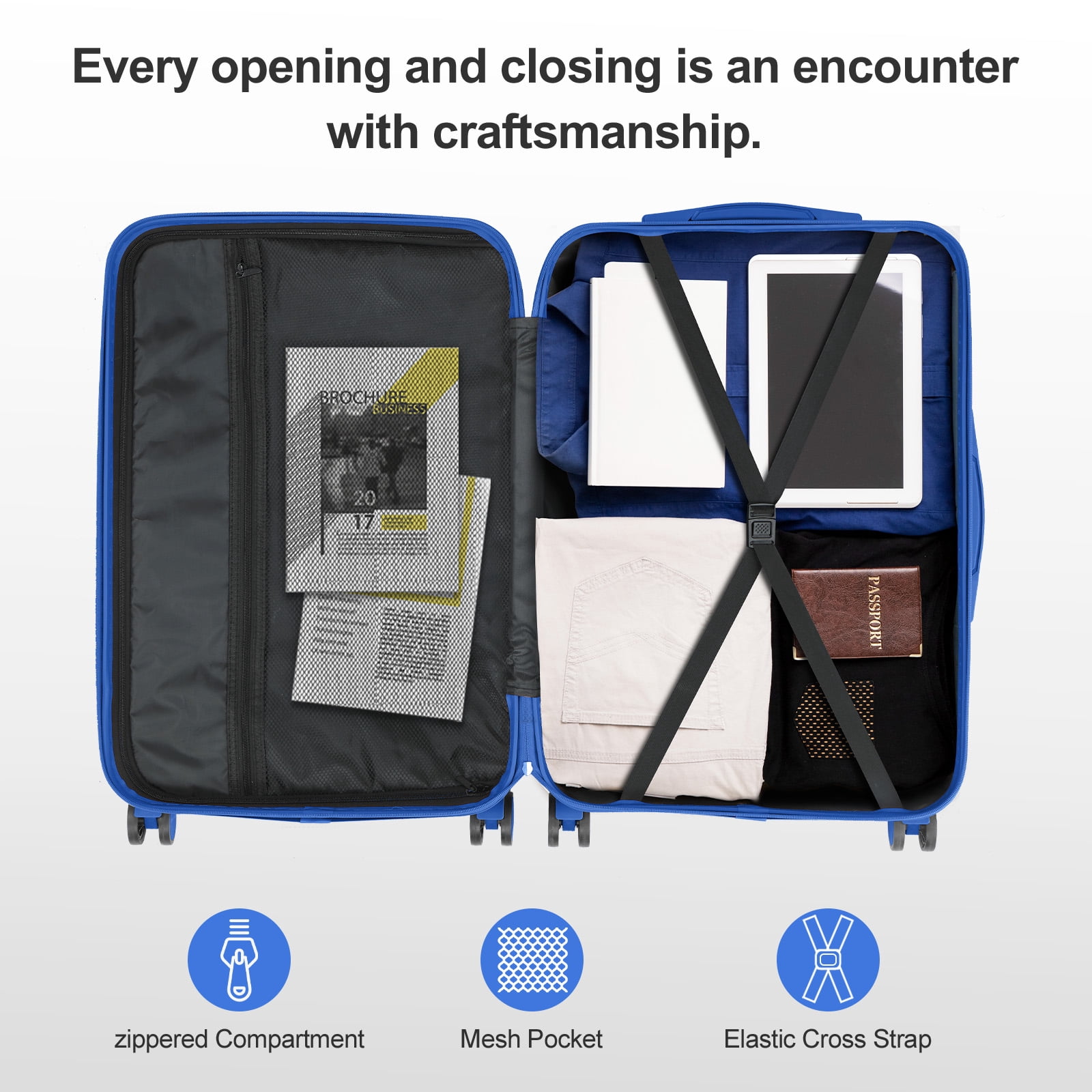 Premium 20 Inch ABS Carry-On Luggage with Diamond Texture & Reinforced Corners, Deep Blue