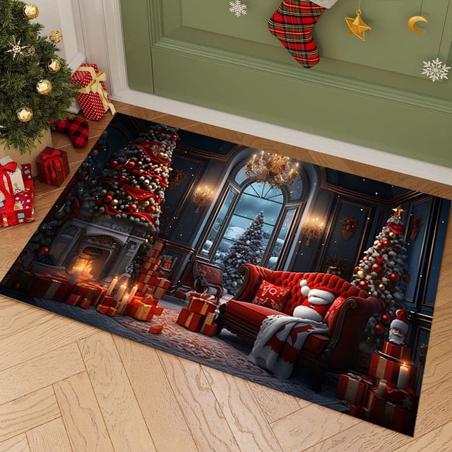 Christmas Kitchen Runner Mat, Non Slip Absorbent Floor Carpet, Holiday Decor Entryway Rug for Indoor Home, Washable Anti Fatigue Dirt Proof Door Mat for Kitchen Sink Laundry Room