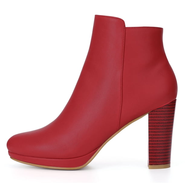 Botines Tacón Grueso Plataforma De Punta Redonda Para Mujeres - Rojo/US 6.5, EU 37