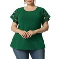 thumbnail image 1 of Agnes Orinda Women's Plus Size Tops Lace Panel Short Sleeves Spring Summer Solid Work Blouses 3X Dark Green, 1 of 7