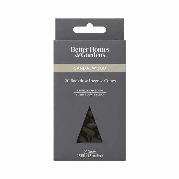 Better Homes & Gardens 1.5" Premium Charcoal Backflow Incense Cones, Sandalwood, 20 Pack