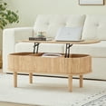 thumbnail image 6 of PHOYAL Wood Lift Top Coffee Table with Storage, Fluted Oval Coffee Table with Hidden Compartments for Living Room, Natural, 6 of 8