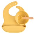 thumbnail image 1 of Vajilla infantil de silicona para la cena del bebé, babero de silicona, cuenco complementario, tenedor y cuchara, juego de vajilla de tres piezas para alimentos complementarios para bebés, 1 of 6
