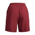 thumbnail image 3 of Vivianyo HD Women's Elastic Waist Pleated Knee Length Shorts, Straight Leg Solid Casual Mid Short Bottoms for Women, Women's Red, Sizes S-2XL, 3 of 5