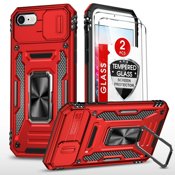 LeYi iPhone 8/7 /SE 2022 Case with Screen Protector [2 Pack], Red