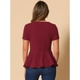 thumbnail image 3 of DARING DIVA Women's Round Neck Elegant Peplum Tops M Dark Red, 3 of 6