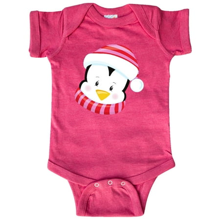 

Inktastic Cute Penguin Penguin With Pink Hat And Scarf Gift Baby Boy or Baby Girl Bodysuit