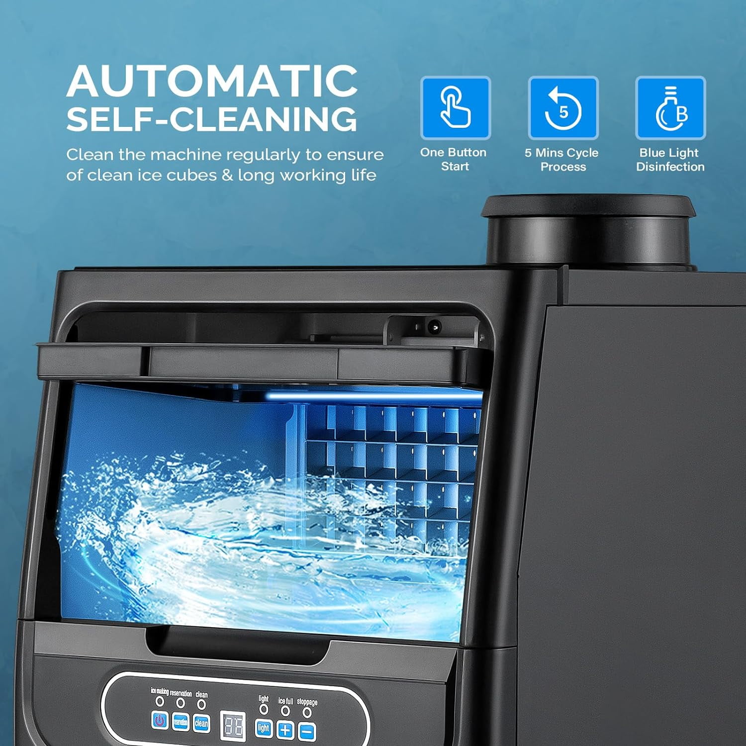ZOKOP 70LBS/24H Ice Maker Machine with 2 Water Inlets, Freestanding/Countertop Ice Machine with 11lbs Storage Bin, Ice Scoop & Water Filter for Home Office Light Commercial Restaurant Bar Cafe Use