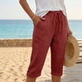 thumbnail image 2 of Casual Pants for Women Women's Fashionable And Casual Summer Elastic High Waisted Solid Color Cotton And Linen Loose Trousers, 2 of 6