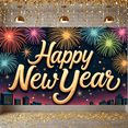 thumbnail image 5 of Colorful Fireworks Happy New Year Banner Golden Lettering New Year Display Dark Night Sky Sparkling Design Festive Backdrop for New Year Party Holiday Celebration Family Gathering, 5 of 9