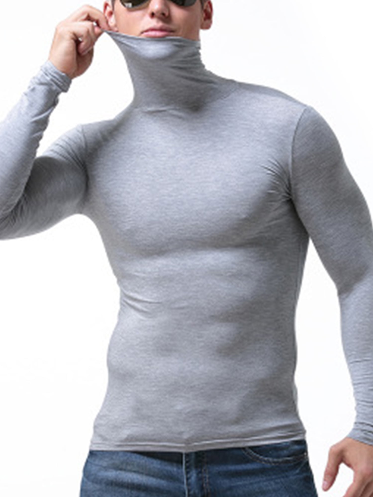 Men's High Turtle Neck Sweater Layer T-shirt Slim Fit Tops Thermal Under Base
