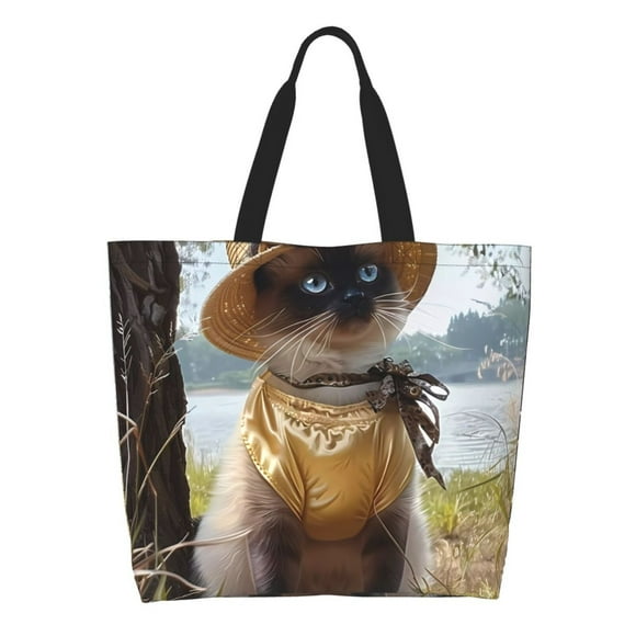 Disketp Cat In Sun Hat Bolsa Tote Estampada para Mujer, Bolso de Hombro y de Mano para Compras y Viajes