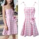 thumbnail image 4 of Retro Pink Plaid Dress for Child High Waist Soft Touching Airys Dress for Cosplay Daily Wear, 4 of 5