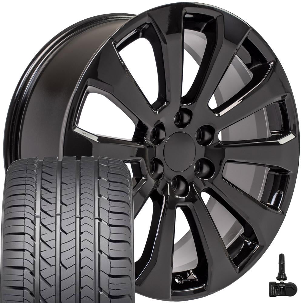 OE Wheels CV95 22x9 Gloss Black Rims Goodyear Sport Tires & TPMS 28ET