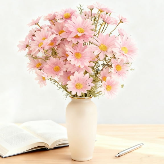 BITOUSHI Artificial Flowers, 12 pcs Silk Daisy, Artificial Gerbera Daisy for Home Decoration, Fake Wildflowers Spring Flowers for Wedding Decoration - Pink
