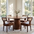 thumbnail image 4 of Guyou Modern Rattan Backrest Dining Chairs Set of 2, Mid-century Farmhouse Faux Leather Upholstered Kitchen Chairs Solid Wood Side Chairs for Kitchen Dining Room Living Room, Brown, 4 of 18