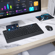 VicTsing Wireless Keyboard and Mouse Combo, 2.4GHz Ergonomic Desk 104 Full Size Keyboard and Mouse with Phone Tablet Holder, 6-Button & 3-DPI Silent Wireless Mouse, 10 Independent Shortcuts