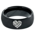 thumbnail image 2 of Tungsten Heart Shaped Volleyball Ball Band Ring 8mm Men Women Comfort Fit Black Dome Brushed Polished, 2 of 4
