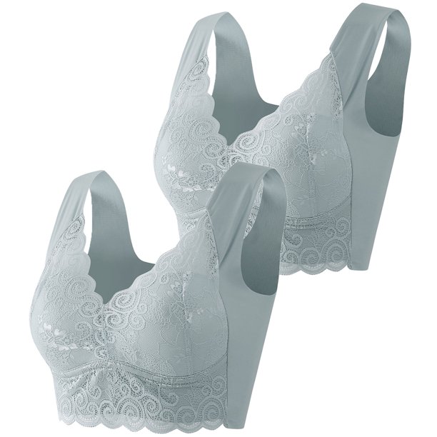 Pack de 2 sujetadores de encaje para mujer talla grande: sin aros, copa 3/4, tirantes fijos, cómoda mezcla de nylon y spandex