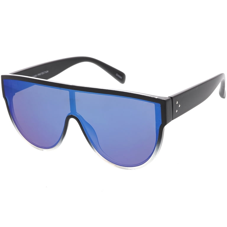 Oversize Flat Top Shield Aviator Sunglasses Mirror Mono Lens 68mm