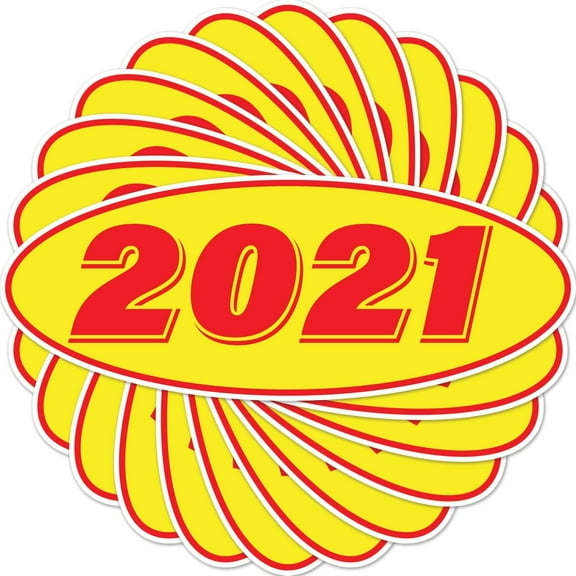2021 Car Model Year Windshield Stickers | 14" x 5.5" Oval Stickers for Car Dealerships, Vehicle Windshields (Pack of 12)