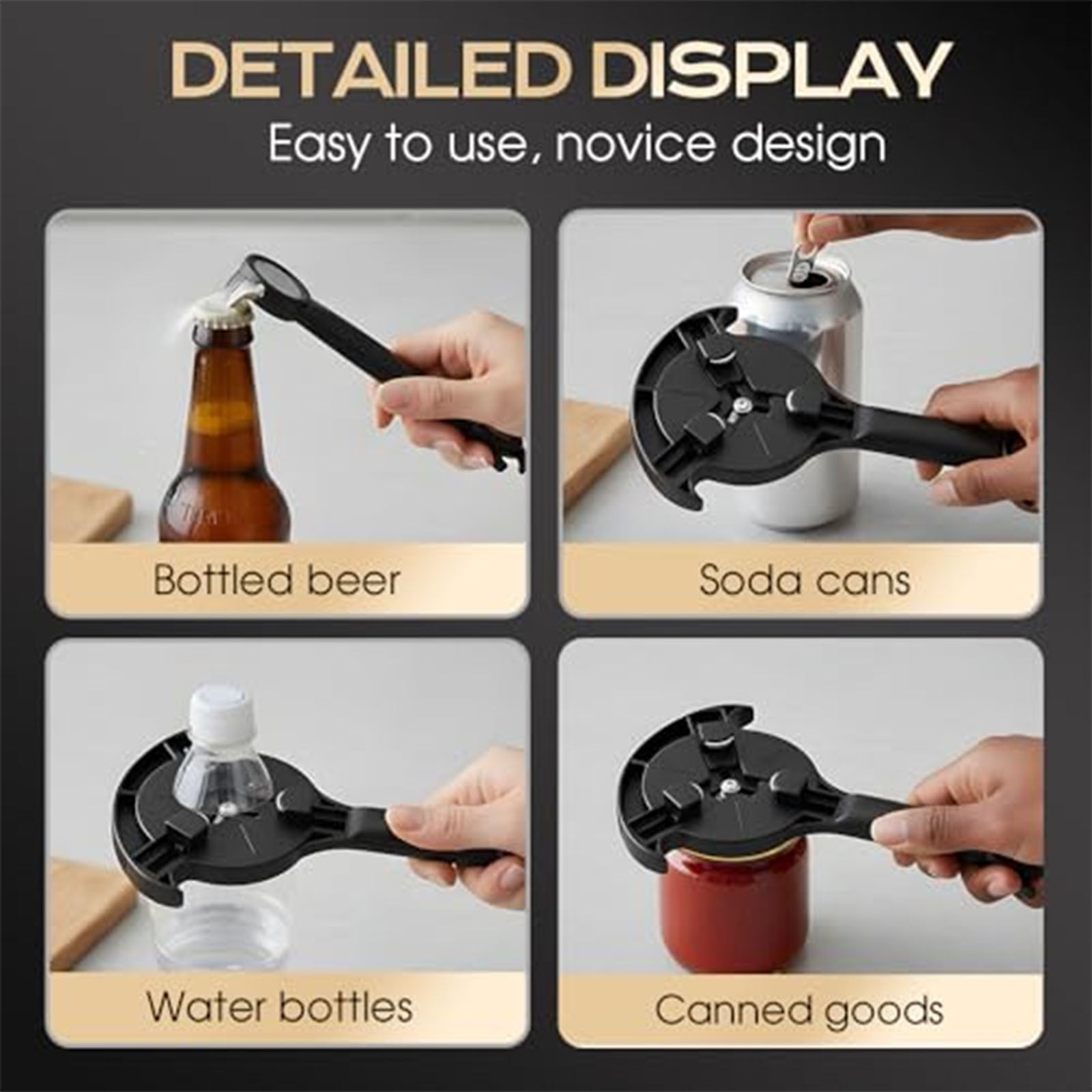 Adjustable Stainless Steel Jar Opener, Multifunctional Lid Gripper & Bottle Cap Opener for Weak Hands, Stainless Steel Can Opener Easy-Open Tool for Jars, Cans, Bottles Kitchen Gadget (1PC)