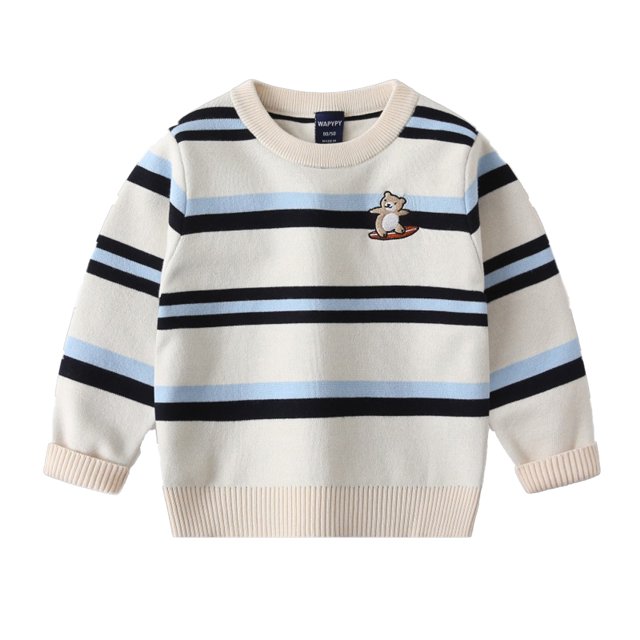Beautyzll Chandail en Tricot à Rayures pour Bébés et Tout-Petits Garçons 2-7 Ans Enfants Chandail Décontracté en Tricot Vestes Automne Chandail Ample Manteau