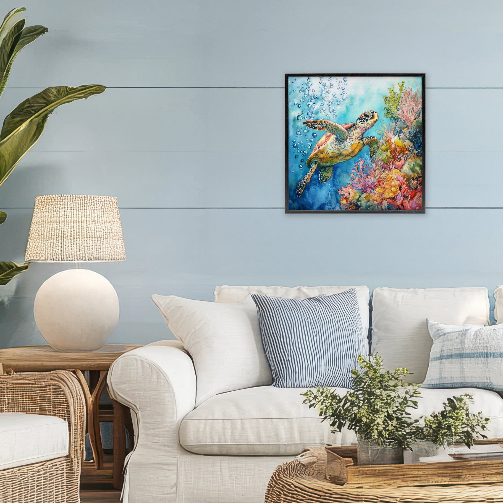Stupell Industries Underwater Sea Turtle Bubbles Black Framed Giclee Art, design by Tina LeCour