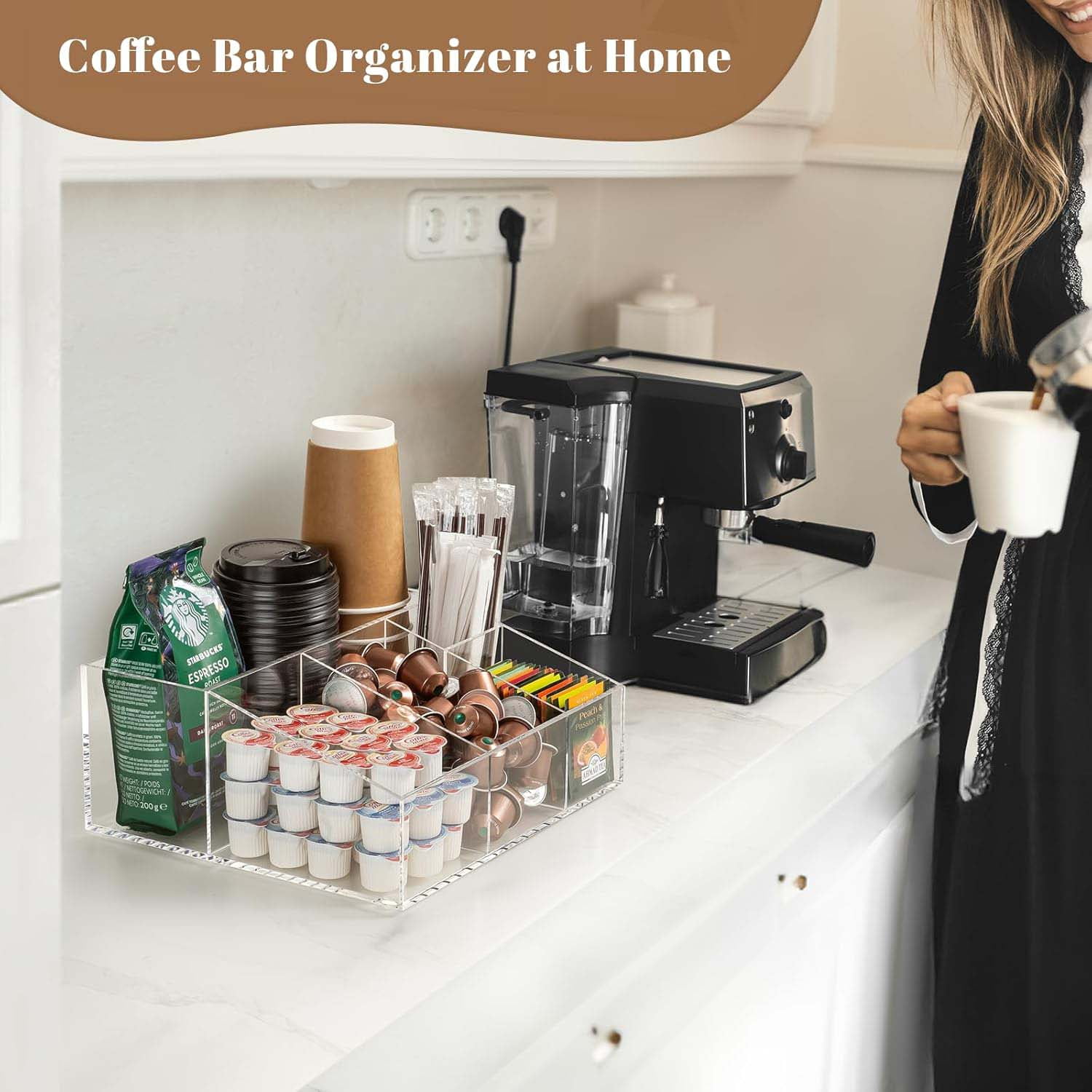 Acrylic Coffee Bar Station Organizer - Keep Your Coffee Space Tidy and Organized,Countertop, Office, Home Coffee K Cup