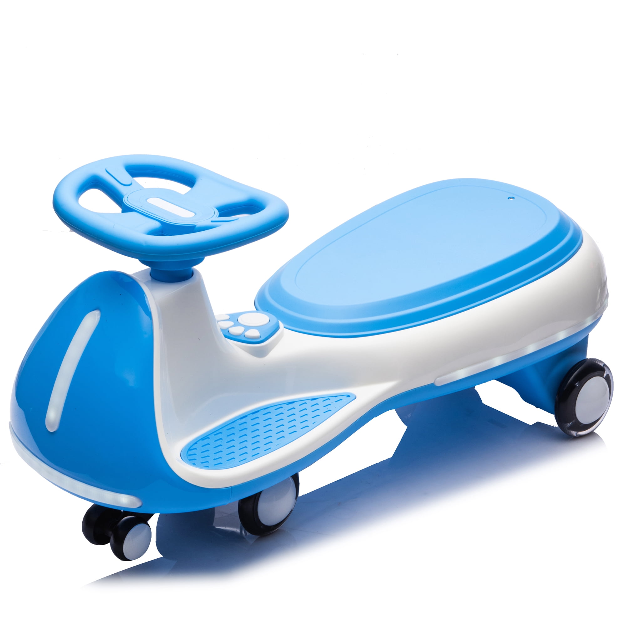 Wiggle Car, 2-in-1 Ride On Toy with Controllable LED Stream Lights, Flashing PU Wheels, Triangular Stability Frame, Wide Front Auxiliary Wheels, Bluetooth Music, for Ages 3-8