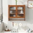thumbnail image 3 of 24.8"Glass Door Vintage Double Door Wall Cabinet with Three Tiers of Storage with Towel Rack, for Bathroom, Kitchen,Dining Room,Brown, 3 of 12