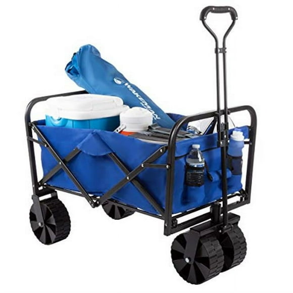 Pure Garden 50-LG1083 Collapsible Utility Wagon with Telescoping Handle, Jumbo Wheels, Blue