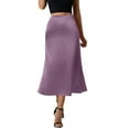 thumbnail image 2 of MGCWSH Women's Satin Maxi Skirt High Waist Elastic A Line Fishtail Elegant Work Elastic Long Skirts Purple, 2 of 5