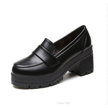 Womens Mary Janes Comfort Loafers Platform Chunky Mid-Heel Classic Round Toe Slip-on Uniform Dress Shoes Brogues Oxfords Vintage