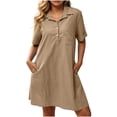 thumbnail image 2 of Summer Dress for Women Collared Short Sleeve Half Button Down Loose Casual Solid Dress with Pockets, 2 of 7