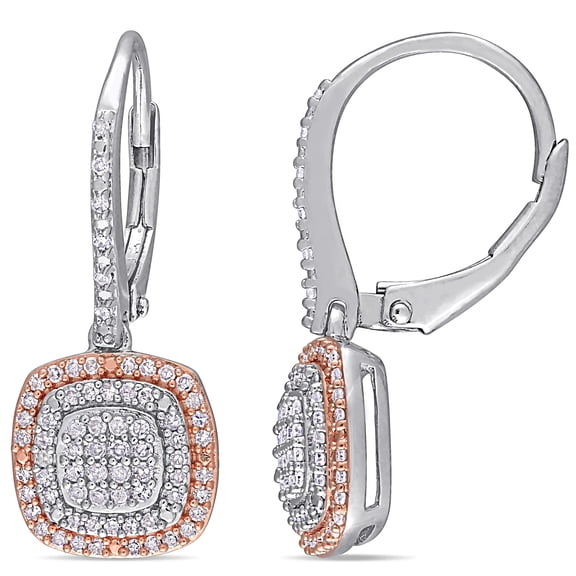 Everly Women's 1/2ct TW Diamond Two-Tone Rose and White Sterling Silver Grid Halo Earrings